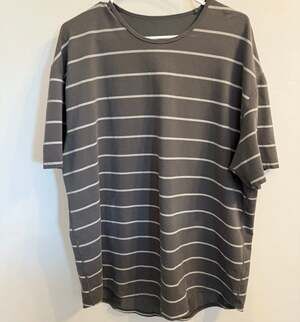 BYLT Basics Lux Blend Drop-Cut Striped Crew Neck Shirt in Gray